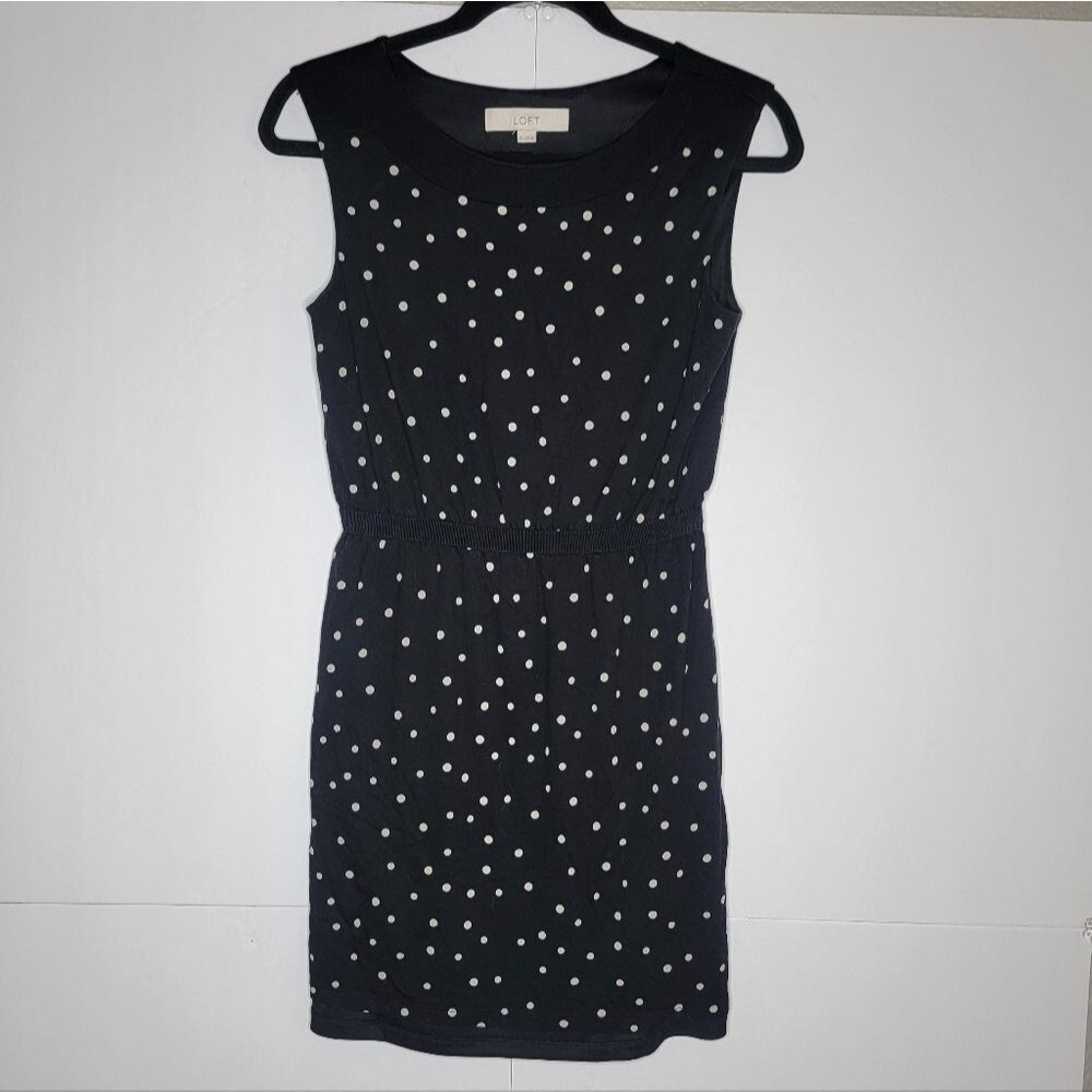 LOFT Black Polka Dot Sleeveless Dress Size XS